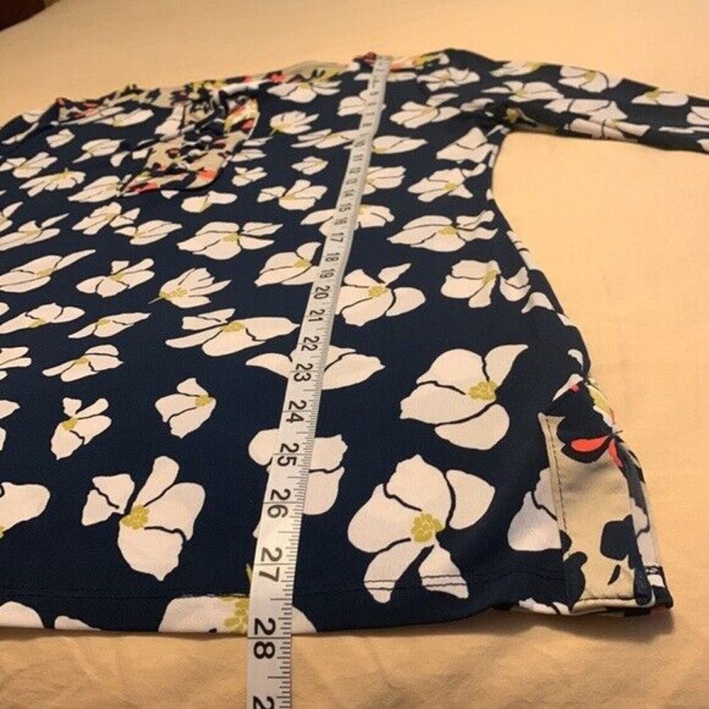 Charter Club Top, Popover, 3/4 Sleeves, Navy Blue with White Floral Print, Large - Picture 10 of 10